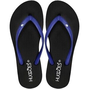 HUGGOES Ebony Natural Rubber Comfort Flip Flops for Women - Black-Navy Size‎ 9.5